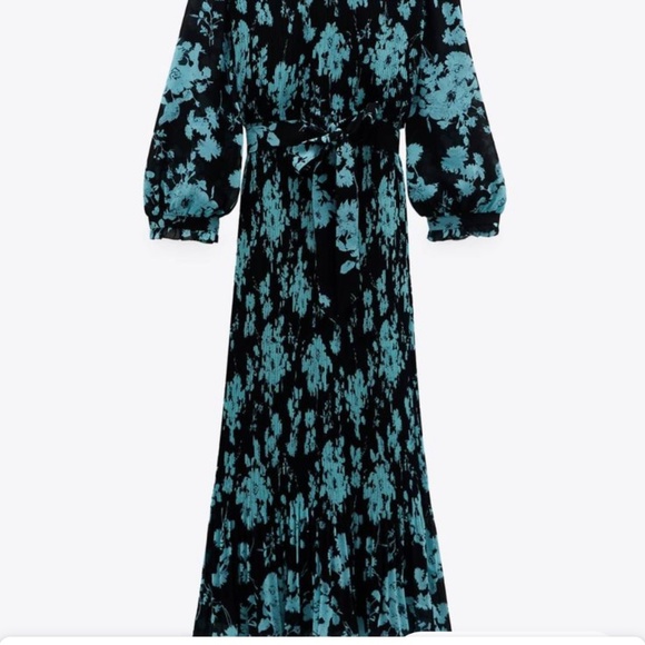 Zara Chiffon Pleated Midi Dress Sz. L - Picture 2 of 6